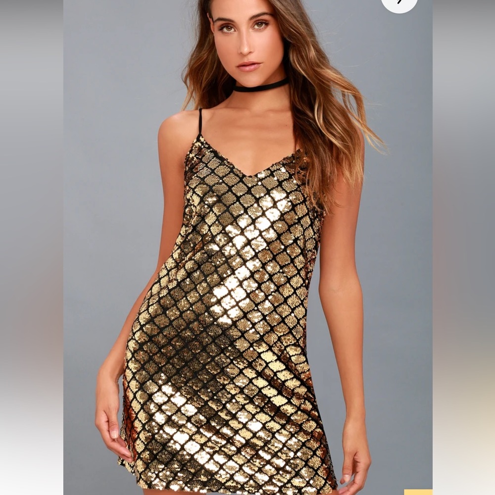 Going Vogue Gold Velvet Sequin Mini Dress